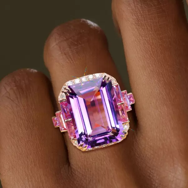 8.4ct Emerald Cut Amethyst and Fuchsia Sapphire Cocktail Ring