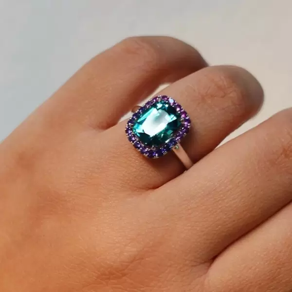 5.8ct Cushion Cut Green Sapphire Halo Cocktail Ring