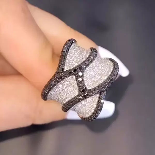 4ctw White Black Criss Cross Wedding Band