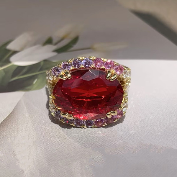 8ct Oval Cut Ruby Split Shank Cocktail Ring