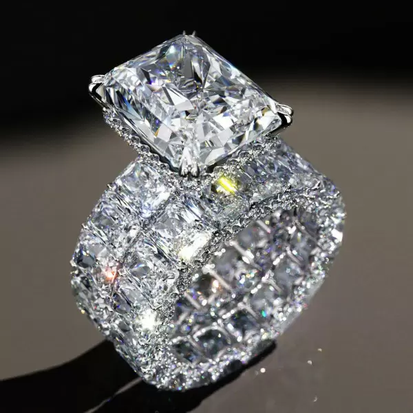 8.4ct Radiant Cut White Sapphire Eternity Wedding Ring Set