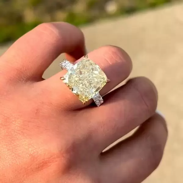 5.6ct Cushion Cut Yellow Sapphire Paved Engagement Ring