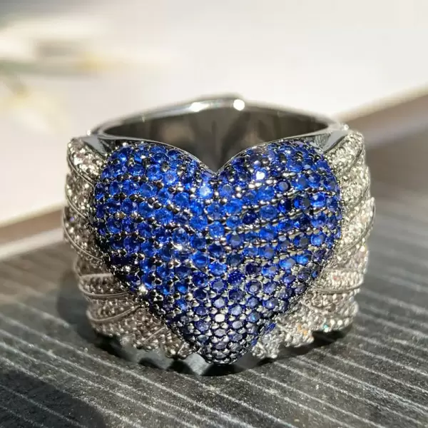 Sapphire Paved Angel Wing Heart Cocktail Ring