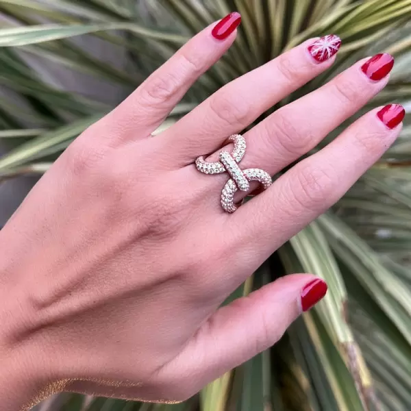 Paved White Sapphire Bold Knot Unisex Ring