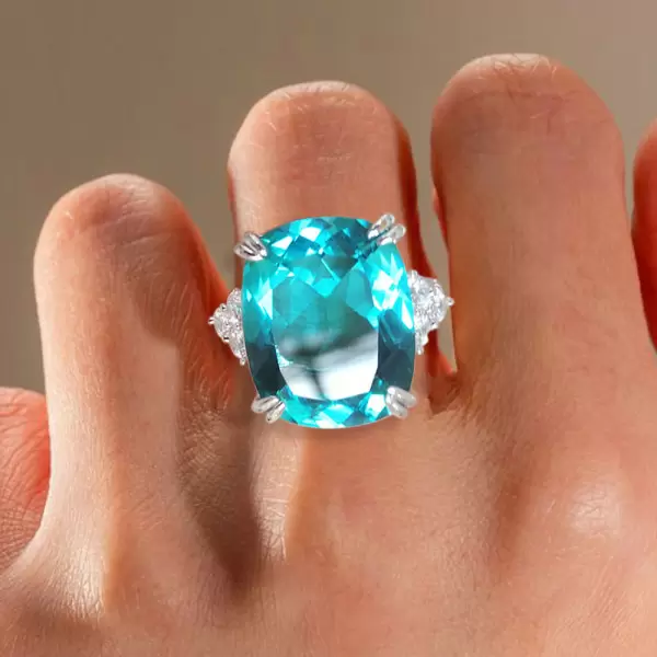 12ct Cushion Cut Green Paraiba Tourmaline Cocktail Ring