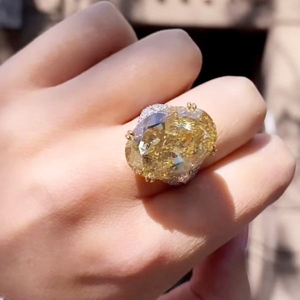 9.3ct Oval Cut Yellow Sapphire Engagement Ring