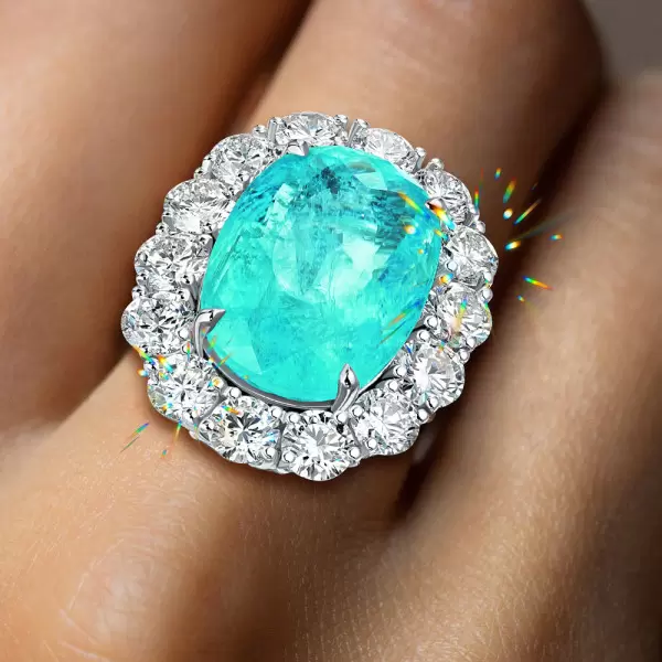 9.3ct Oval Cut Paraiba Tourmaline Halo Cocktail Ring
