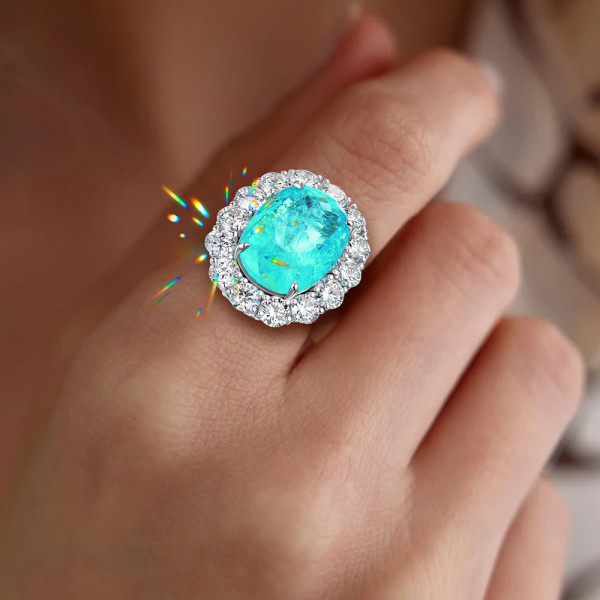 9.3ct Oval Cut Paraiba Tourmaline Halo Cocktail Ring