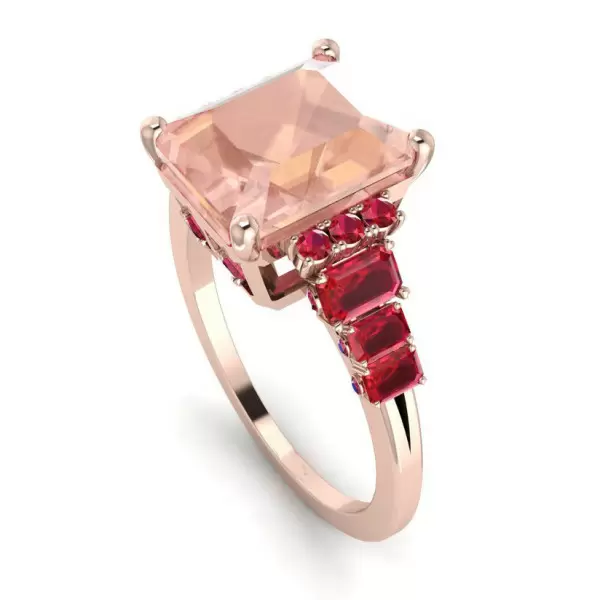 8ct Emerald Cut Morganite Pink Sapphire Engagement Ring