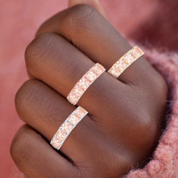 10ctw Cushion Cut Morganite Pink Sapphire Eternity Ring