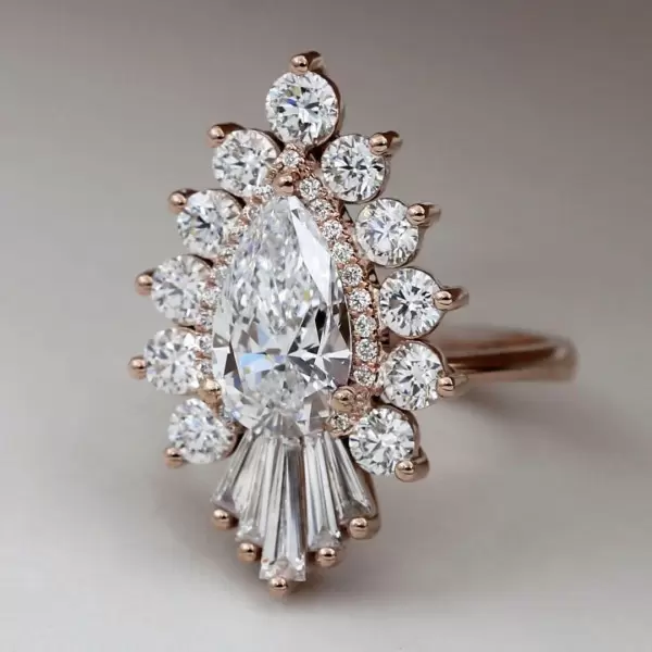 5ct Pear Cut White Sapphire Vintage Cocktail Ring