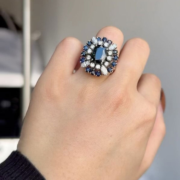 2.5ct Cushion Cut Sapphire Halo Cocktail Ring