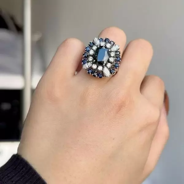 2.5ct Cushion Cut Sapphire Halo Cocktail Ring