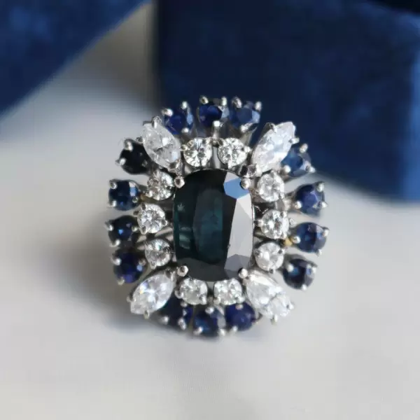 2.5ct Cushion Cut Sapphire Halo Cocktail Ring
