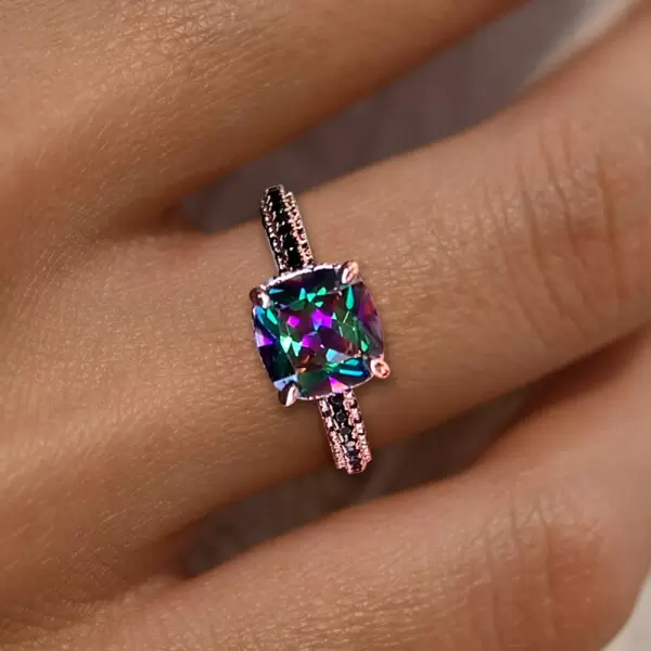 3ct Cushion Cut Rainbow Topaz Three-Sided Engagement Ring
