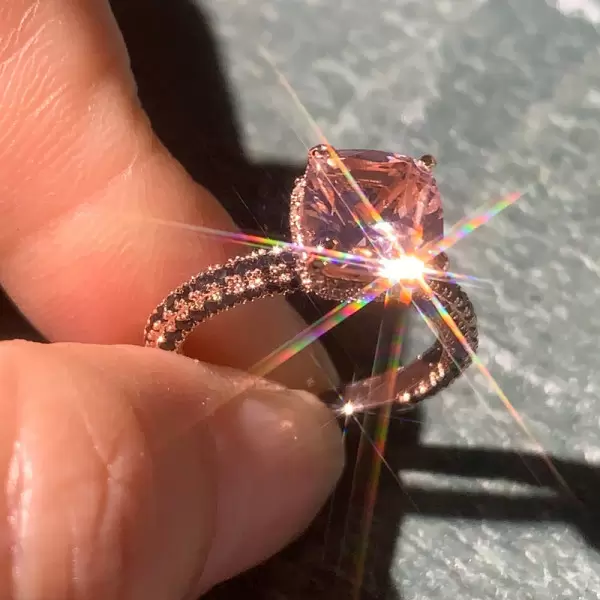3ct Morganite Pink Sapphire Three-Sided Engagement Ring