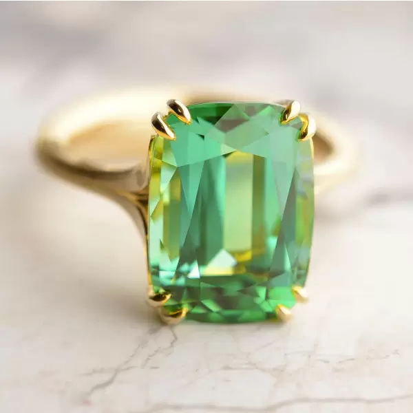 8.4ct Cushion Cut Green Sapphire Vintage Leaf Ring