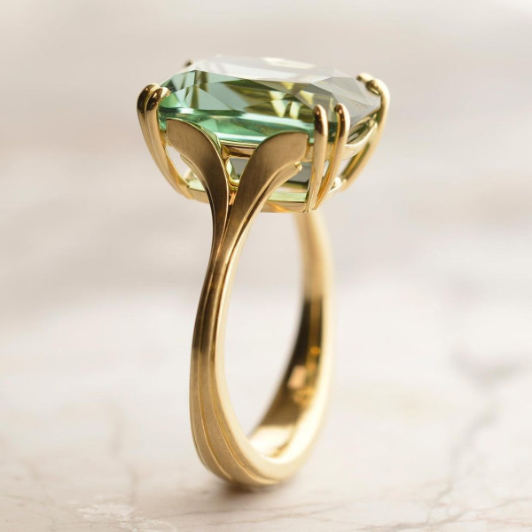 8.4ct Cushion Cut Green Sapphire Vintage Leaf Ring