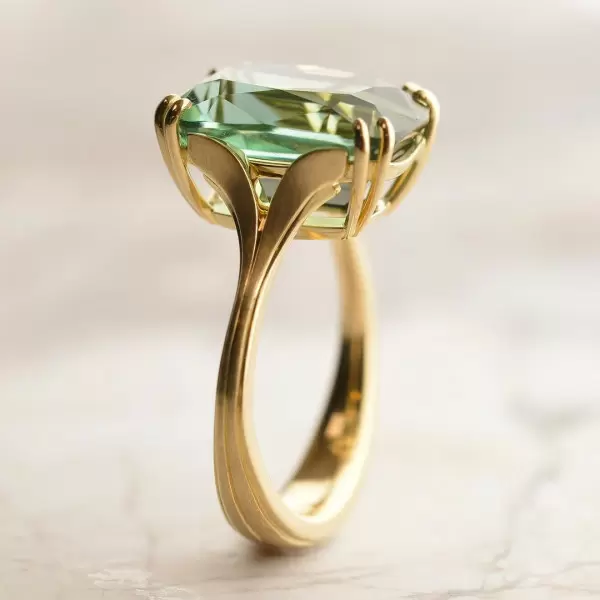 8.4ct Cushion Cut Green Sapphire Vintage Leaf Ring