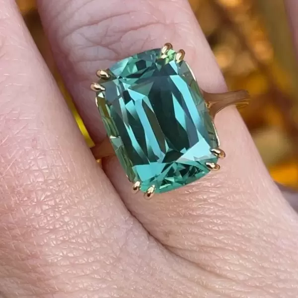 8.4ct Cushion Cut Green Sapphire Vintage Leaf Ring