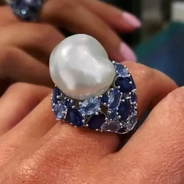 One-of-a-Kind Baroque Pearl Bold Cocktail Ring