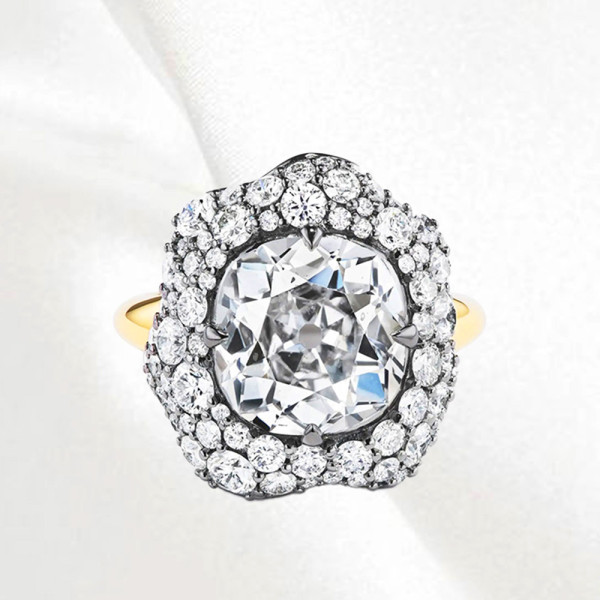 5.6ct Cushion Cut White Sapphire Floral Engagement Ring