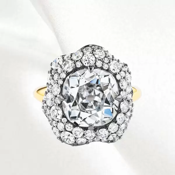 5.6ct Cushion Cut White Sapphire Floral Engagement Ring