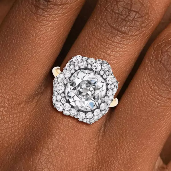 5.6ct Cushion Cut White Sapphire Floral Engagement Ring