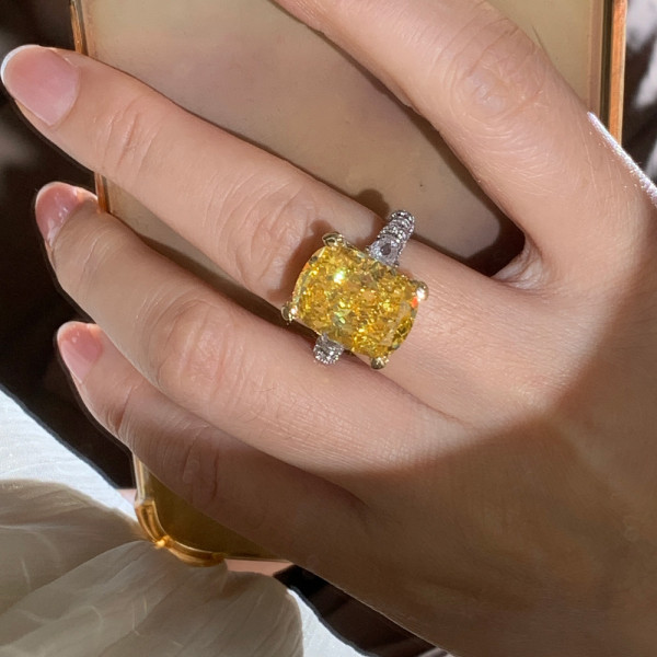 14ct Cushion Cut Yellow Sapphire Engagement Ring