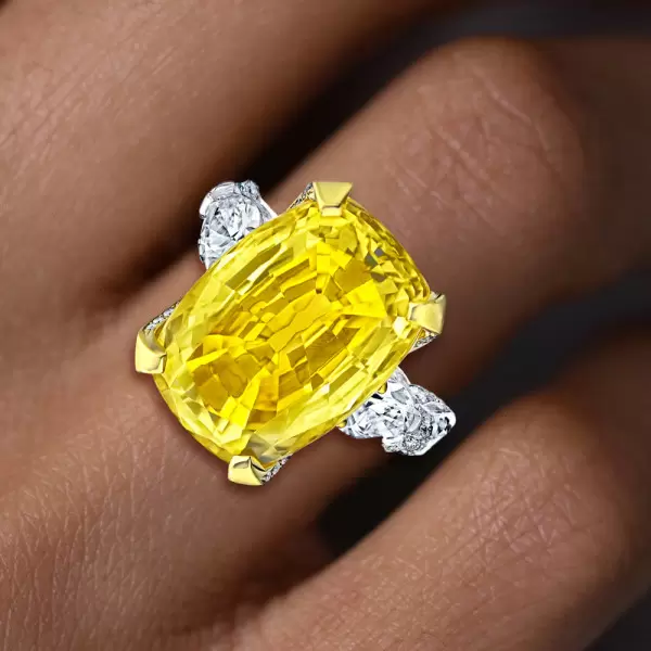 14ct Cushion Cut Yellow Sapphire Engagement Ring
