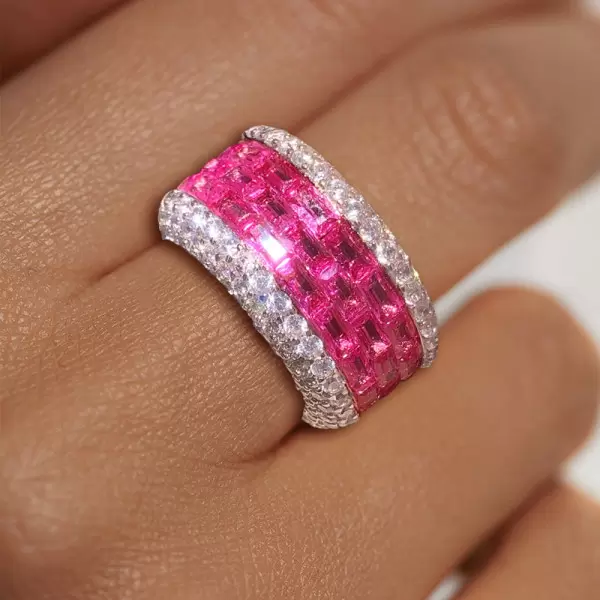 6ctw Baguette Cut Fuchsia Pink Sapphire Eternity Ring