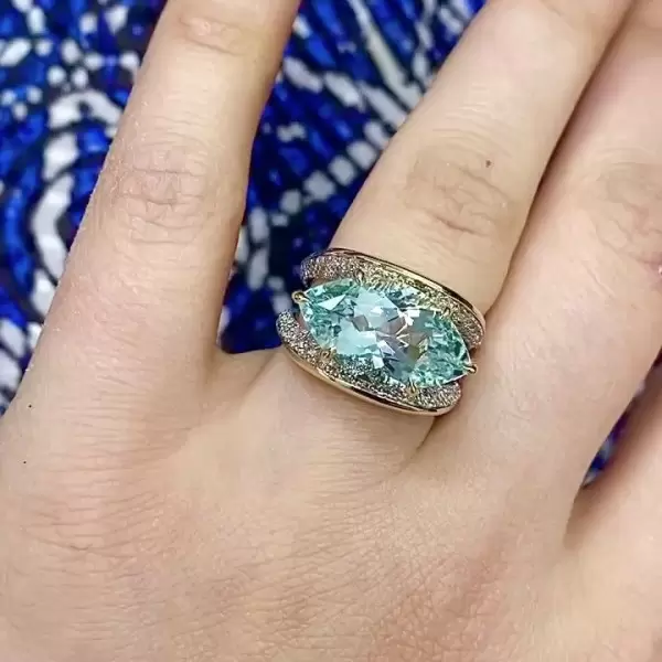 3ct East-West Marquise Cut Aquamarine Shell Cocktail Ring