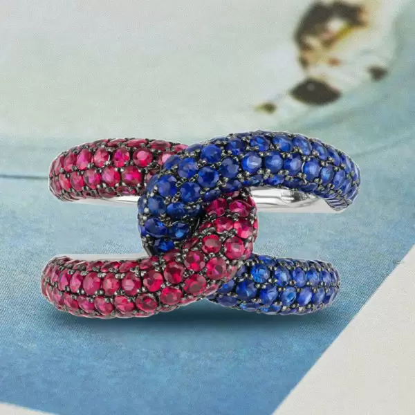 Paved Multicolor Sapphire Bold Knot Unisex Ring