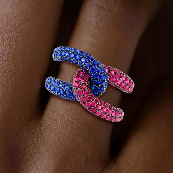 Paved Multicolor Sapphire Bold Knot Unisex Ring