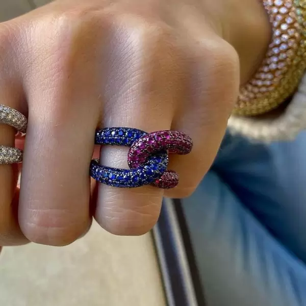 Paved Multicolor Sapphire Bold Knot Unisex Ring