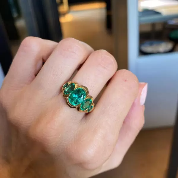 5ct Oval Cut Emerald Five Stone Cocktail Ring