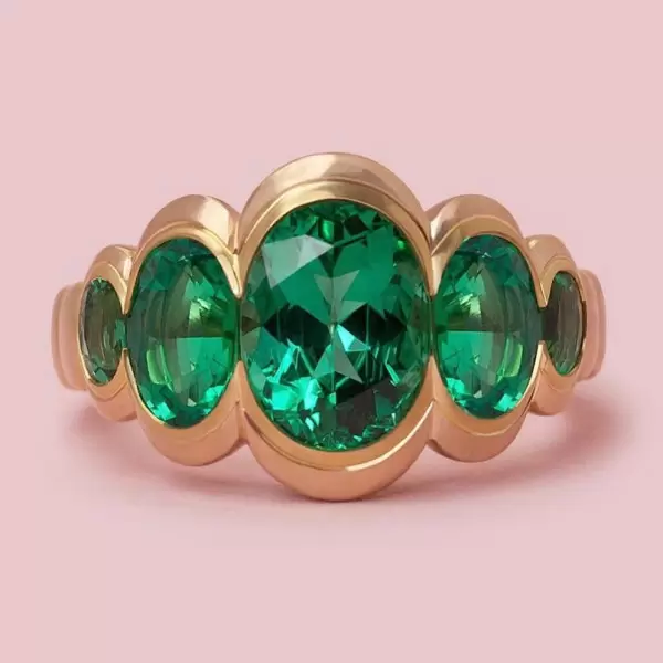 5ct Oval Cut Emerald Five Stone Cocktail Ring