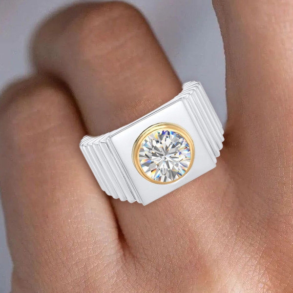 3.8ct Round Cut Two Tone Sculptural Cocktail Ring