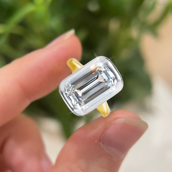 5ct Bezel-setting Emerald Cut Two Tone Engagement Ring