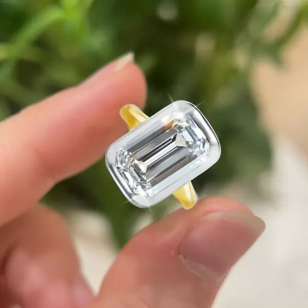5ct Bezel-setting Emerald Cut Two Tone Engagement Ring