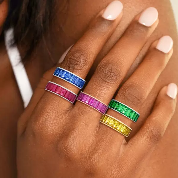 7ctw Emerald Cut Multicolor Sapphire Channel-Set Eternity Ring