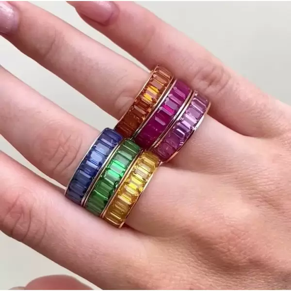 7ctw Emerald Cut Multicolor Sapphire Channel-Set Eternity Ring