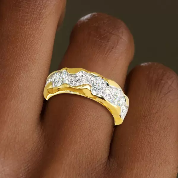 White Sapphire Paved Fluid Contemporary Wedding Ring