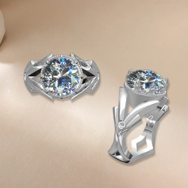 6.8ct Round Cut Contemporary Art Inspired Engagement Ring