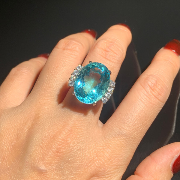 15ct Oval Cut Aquamarine Classic Cocktail Ring