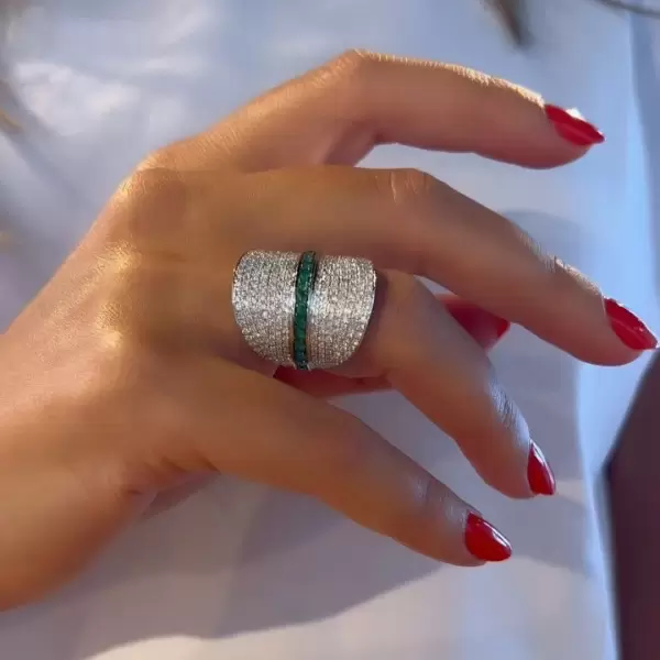 White Sapphire and Emerald Bold Cocktail Ring