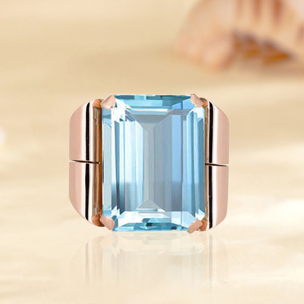 20ct Emerald Cut Aquamarine Bold Vintage Cocktail Ring