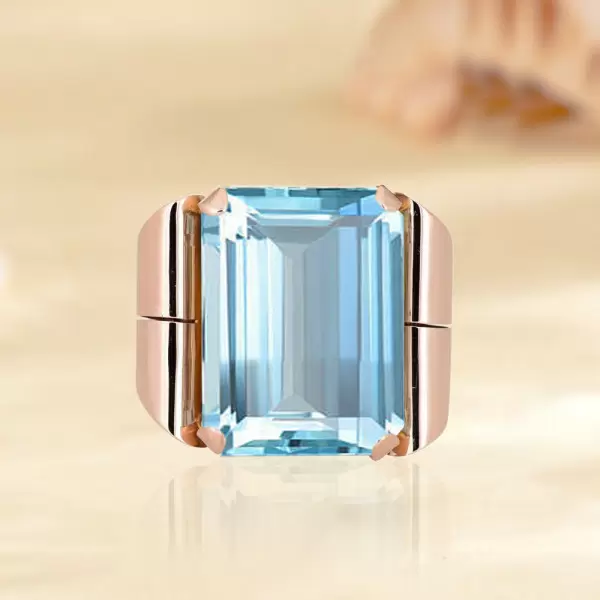 20ct Emerald Cut Aquamarine Bold Vintage Cocktail Ring