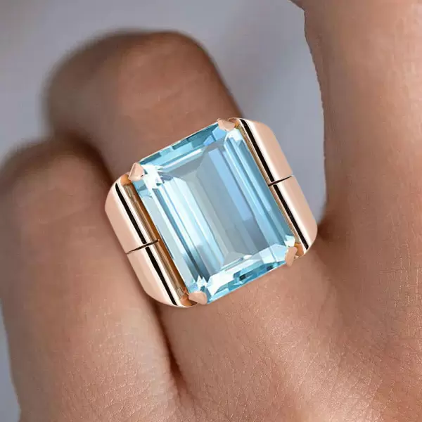 20ct Emerald Cut Aquamarine Bold Vintage Cocktail Ring