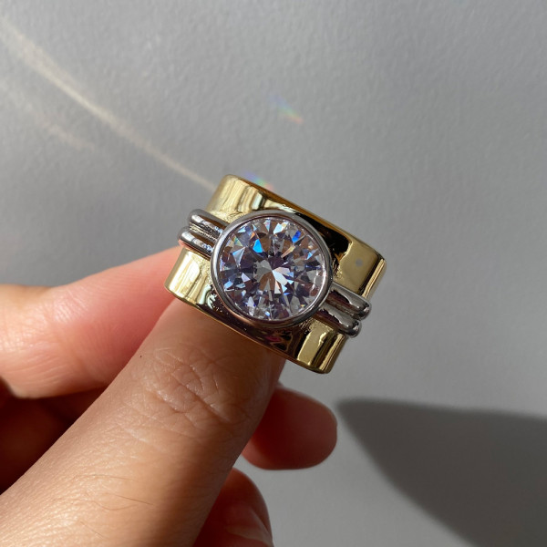 15mm Width 5ct Round Cut White Sapphire Bold Cocktail Ring